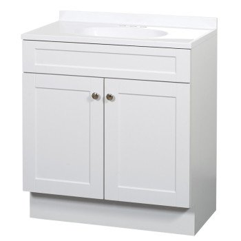 Zenna Home SBC36WW 2-Door Shaker Vanity with Top, Wood, White, Cultured Marble Sink, White Sink, 1/EA