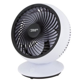 PowerZone QT-U608C USB Oscillating Fan, 5 VAC, 6 in Dia Blade, 3-Speed, 90 deg Rotating, White