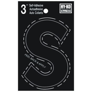 Hy-Ko 30400 Series 30429 Die-Cut Letter, Character: S, 3 in H Character, Black Character, Vinyl