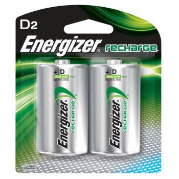 Energizer NH50BP-2 Battery, 1.2 V Battery, 2500 mAh, D Battery, Nickel-Metal Hydride, Rechargeable