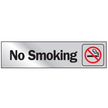 Hy-Ko 472 Graphic Sign, No Smoking, Silver Background, Vinyl, 2 in H x 8 in W Dimensions