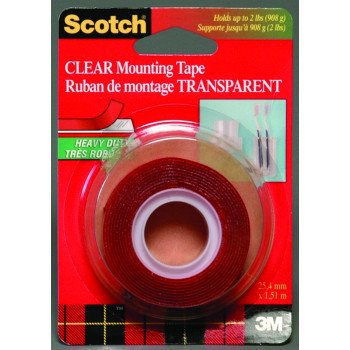 Scotch 4010C Mounting Tape, 60 in L, 1 in W, Clear