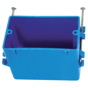 Carlon B118A Outlet Box, 1 -Gang, 4 -Knockout, PVC, Blue, Captive Nail Mounting