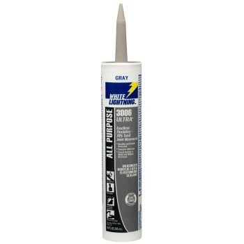 White Lightning W11004010 All Purpose Elastomeric Sealant, Gray, 5 to 7 days Curing, >40 deg F, 10 fl-oz, Cartridge