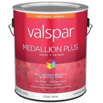 Valspar Medallion Plus 2600 028.0027000.007 Latex Paint, Acrylic Base, Semi-Gloss Sheen, White Base, 1 gal