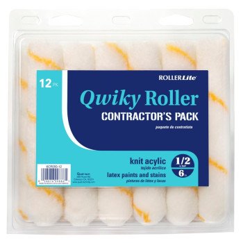 RollerLite Qwiky 6CR050Q-12 Mini Roller Cover, 1/2 in Thick Nap, 6 in L, Acrylic Cover, Gold/White, 12/PK