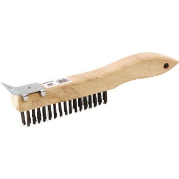 ProSource WB01416S Wire Brush with Scraper, 1-3/4 in L Trim, Metallic Bristle, 3/4 in W Brush, 10-7/8 in OAL