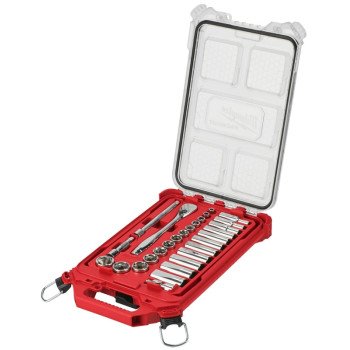 Milwaukee 48-22-9481 SAE Ratchet and Socket Set, Alloy Steel, Chrome, Specifications: 3/8 in Drive