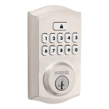 Weiser SmartCode 9GED92600-001 Deadbolt, 2 Grade, Keypad Key, Zinc, Satin Nickel, 1-3/8 to 1-3/4 in Thick Door, 1/PK