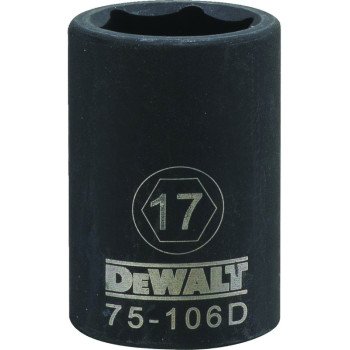 DEWALT DWMT75106OSP Deep Impact Socket, 17 mm Socket, 1/2 in Drive, 6-Point, Steel, Black Oxide