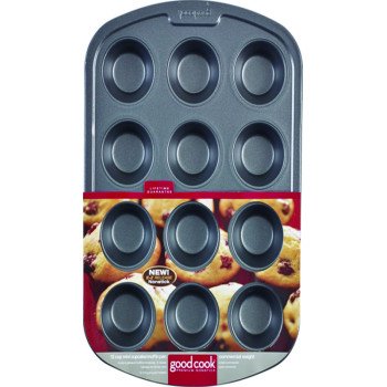 Goodcook 04031 Muffin Pan, Round Impressions, Steel, 12-Compartment, Dishwasher Safe: Yes, 18.3 in L, 11.8 in W