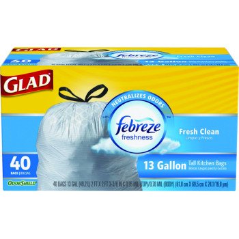 Glad OdorShield 78361 Trash Bag, 13 gal, White