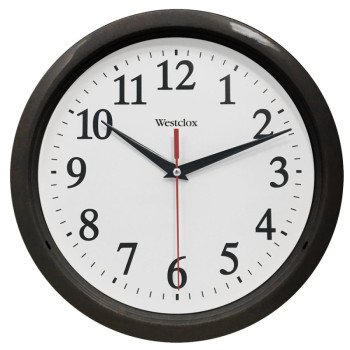 Westclox 461861 Clock, 10 in Dia, Round, Black Frame, Plastic Clock Face, Analog