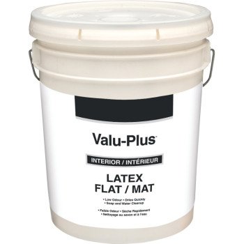 Valspar Value-Plus 257-5GAL Interior Paint, Flat Sheen, Dover White, 5 gal, Pail, 350 to 400 sq-ft Coverage Area