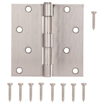 ProSource 20339SNX Square Corner Door Hinge, Steel, Satin Nickel, Loose Pin, 180 deg Range of Motion