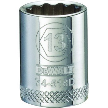 DEWALT DWMT74518OSP Hand Socket, 13 mm Socket, 3/8 in Drive, 12-Point, Vanadium Steel, Polished Chrome