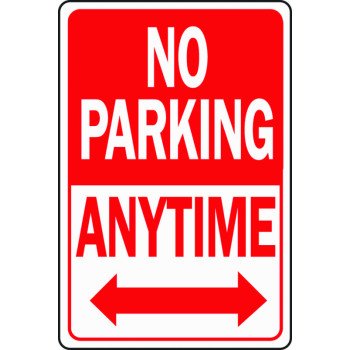 Hy-Ko HW-1 Parking Sign, Rectangular, NO PARKING ANYTIME, Red/White Legend, Red/White Background, Aluminum