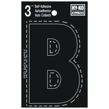 Hy-Ko 30400 Series 30412 Die-Cut Letter, Character: B, 3 in H Character, Black Character, Vinyl