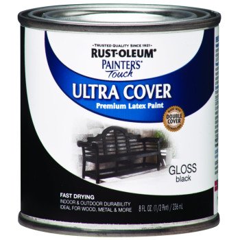 Rust-Oleum 1979730 Enamel Paint, Water, Gloss, Black, 0.5 pt, Can, 120 sq-ft Coverage Area