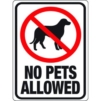 Hy-Ko 20616 Identification Sign, Rectangular, NO PETS ALLOWED, Black/Red Legend, White Background, Plastic