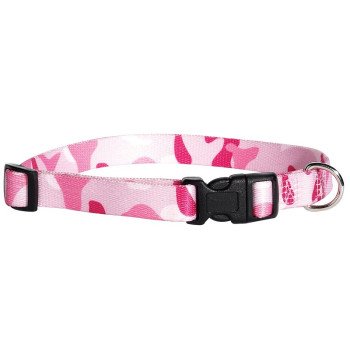 Casual Canine ZA6741 18 75 Dog Collar, D-Ring Link, 18 to 26 in L Collar, 1 in W Collar, Nylon, Pink Camo