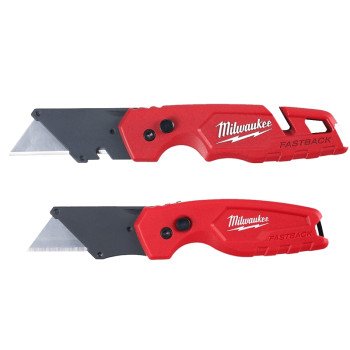 Milwaukee FASTBACK Series 48-22-1503 Folding Utility Knife Set, 2-Piece, Carbon Steel/Composite, Red