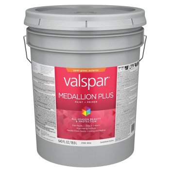 Valspar Medallion Plus 2600 028.0027000.008 Latex Paint, Acrylic Base, Semi-Gloss Sheen, White Base, 5 gal