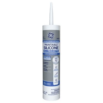 GE Paintable Silicone Supreme 2733730 Window & Door Sealant, White, 24 hr Curing, 10.1 fl-oz Cartridge