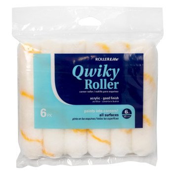 RollerLite Qwiky 6CR050Q-6 Mini Roller Cover, 1/2 in Thick Nap, 6 in L, Acrylic Cover, Gold/White, 6/PK