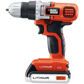 Black+Decker LDX120C Drill/Driver, Battery Included, 20 V, 3/8 in Chuck, Keyless Chuck