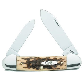 CASE 00263 Folding Pocket Knife, 2.6 in Spear, 1.97 in Pen L Blade, Chrome Vanadium Steel Blade, 2-Blade, Amber Handle