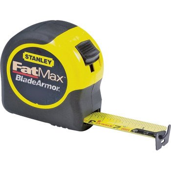 STANLEY 33-726 Tape Measure, 26 ft L Blade, 1-1/4 in W Blade, Steel Blade, ABS/Rubber Case, Black/Yellow Case