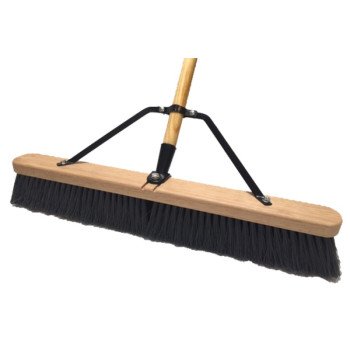 Simple Spaces 93110 Push Broom, 24 in Sweep Face, 3 in L Trim, Polypropylene Bristle, 60 in L, Bolt with Brace