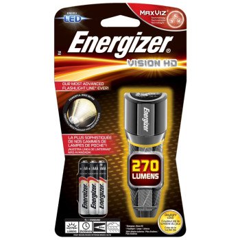 Energizer EPMHH32E Flashlight, AAA Battery, LED Lamp, 250 Lumens, 80 m Beam Distance, 2.5 hr Run Time, Silver