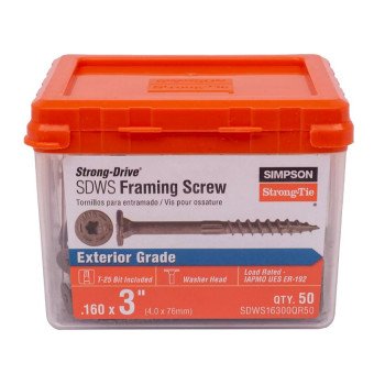 Simpson Strong-Tie SDWS16300QR50 Exterior Wood Screw, #8 Thread, 3 in L, Serrated Thread, Low Profile Head, Steel