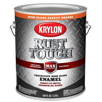 Krylon Rust Tough K09768008 Rust Preventative Paint, Gloss, Safety Orange, 1 gal, 400 sq-ft/gal Coverage Area