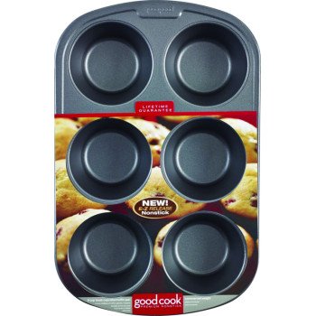 Goodcook 04033 Muffin Pan, Round Impressions, Steel, 6-Compartment, Dishwasher Safe: Yes, 16-1/2 in L, 10 in W