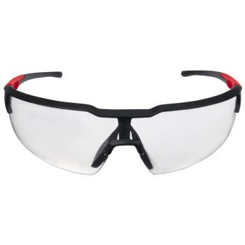 Milwaukee 48-73-2010 Safety Glasses, Unisex, Anti-Scratch Lens, Polycarbonate Lens, Plastic Frame, Black/Red Frame