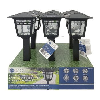 Boston Harbor 26072 Solar Coach Stake Light, NI-Mh Battery, AA Battery, 1-Lamp, Plastic and Glass Fixture, Black