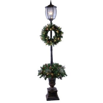 Hometown Holidays 27570 Pre-Lit Post Lamp, 12 in L, 12 in W, Black/Green, LED Bulb