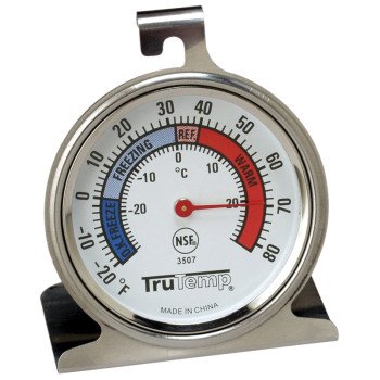 Taylor 3507 Refrigerator/Freezer Dial Thermometer,-20 to 80 deg F, Analog Display, Gray
