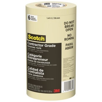 Scotch 2020-36A-CP Masking Tape, 60 yd L, 1.41 in W, Crepe Paper Backing, Beige