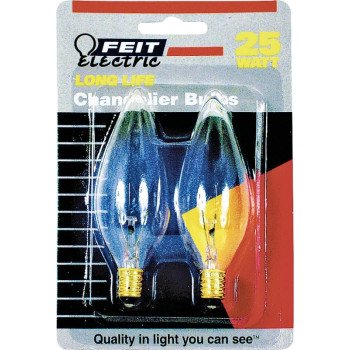 Feit Electric BP25CTC Incandescent Lamp, 25 W, Torpedo Tip Lamp, Candelabra E12 Lamp Base, 2700 K Color Temp