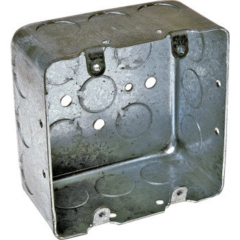 Raco 683 Square Box, 2-Gang, 17-Knockout, 1/2, 3/4 in Knockout, Steel, Gray, Pre-Galvanized, Screw