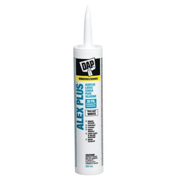 DAP ALEX PLUS 74270 Acrylic Latex Caulk Plus Silicone, White, 40 to 100 deg F, 300 mL Cartridge