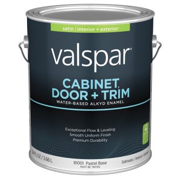 Valspar 8100 028.0081001.007 Cabinet, Door and Trim Paint Enamel, Water Base, Satin Sheen, Pastel Base, 1 gal