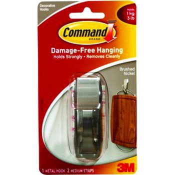 Command MR02-BN-ES Reflection Hook, 3 lb, 1-Hook, Metal, Brushed Nickel