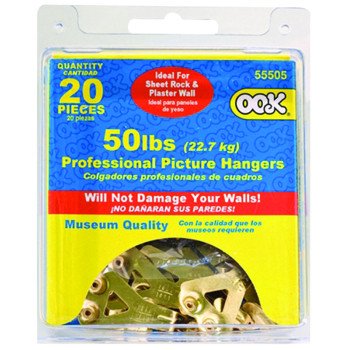 OOK 55505 Picture Hanger, 50 lb, Steel, Brass, Gold, 20/PK