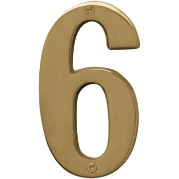 Hy-Ko Prestige Series BR-51PB/6 House Number, Character: 6, 5 in H Character, Brass Character, Solid Brass