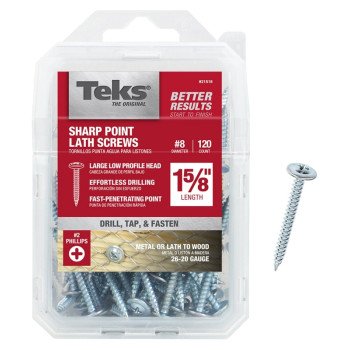 Teks 21516 Lath Screw, #8 Thread, Truss Head, Phillips Drive, Sharp Point, Steel, Zinc, 120 PK